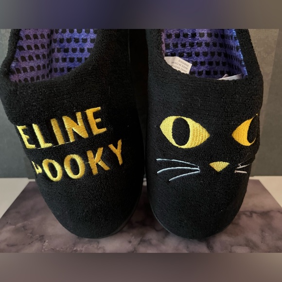 Halloween Women Black Cat Slippers Feline Spooky Size Large 8-9 Kitty Goth - Picture 3 of 8